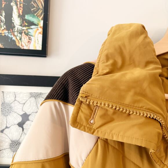 Free People Heidi Ski Puffer Jacket Mustard Chevron Color‑Block Zip Front Size M - Picture 5 of 12